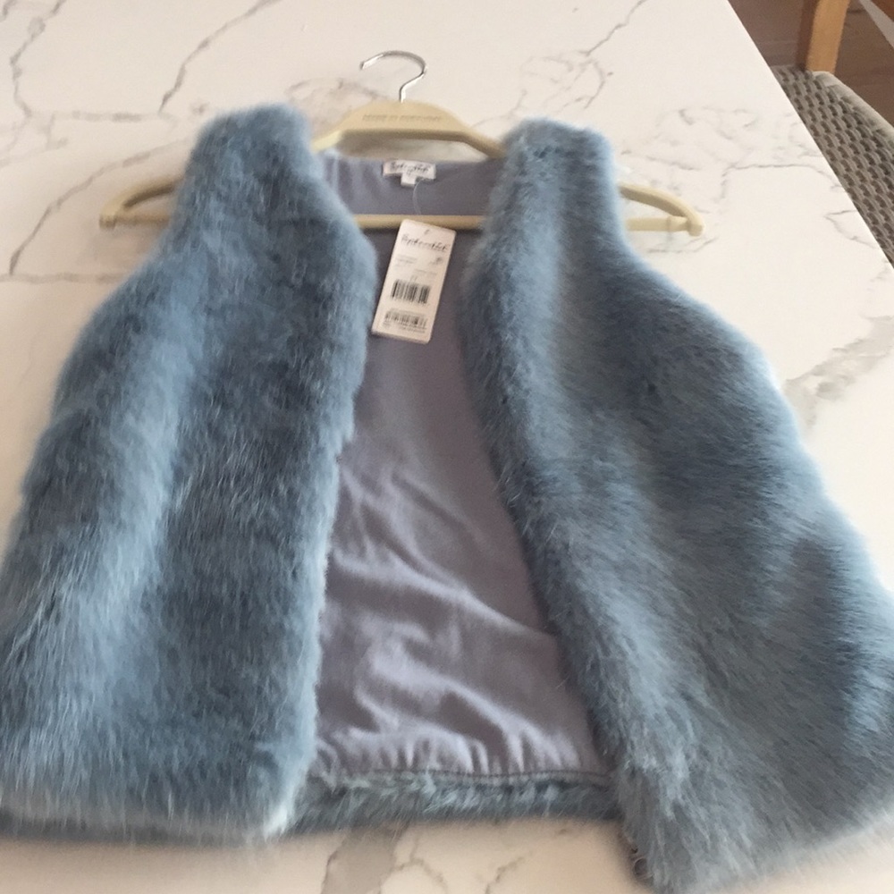 light blue faux fur vest